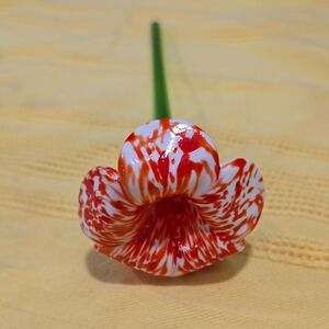 Handcrafted Red and White Glass Flower Accent 8"